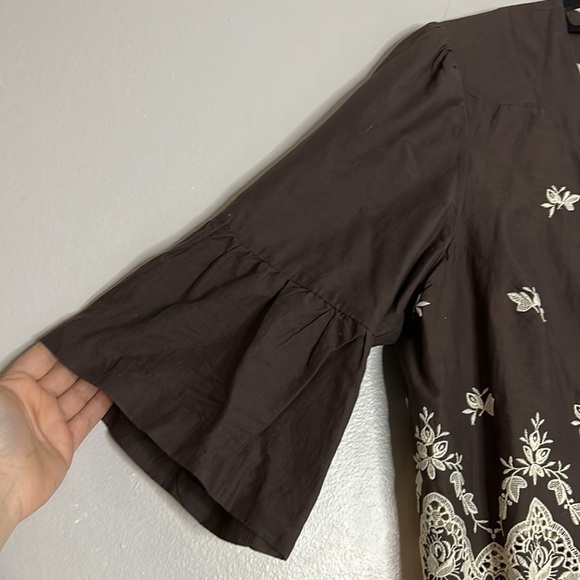 ECI New York Brown Crop Bohemia. Single snap embroidered botanical jacket - Picture 3 of 8